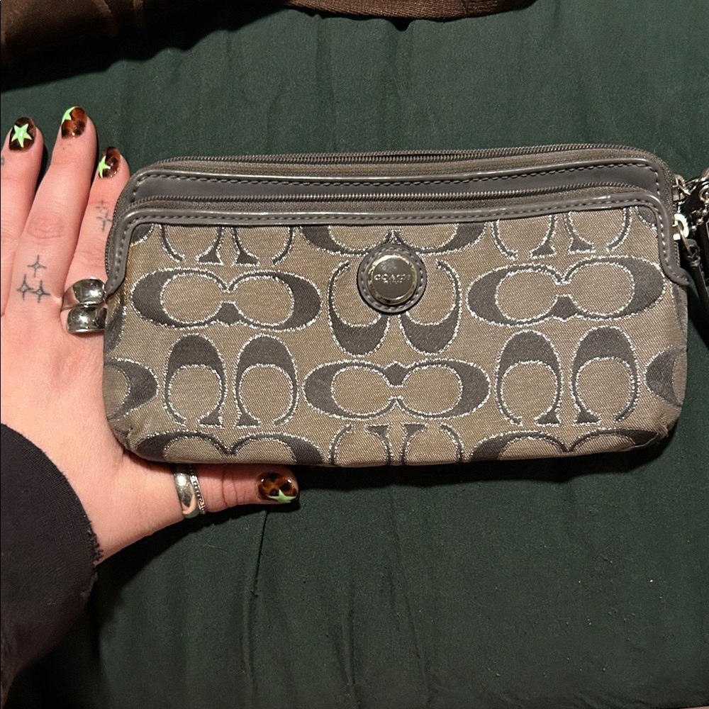 Coach Tan and Gray Signature Wristlet